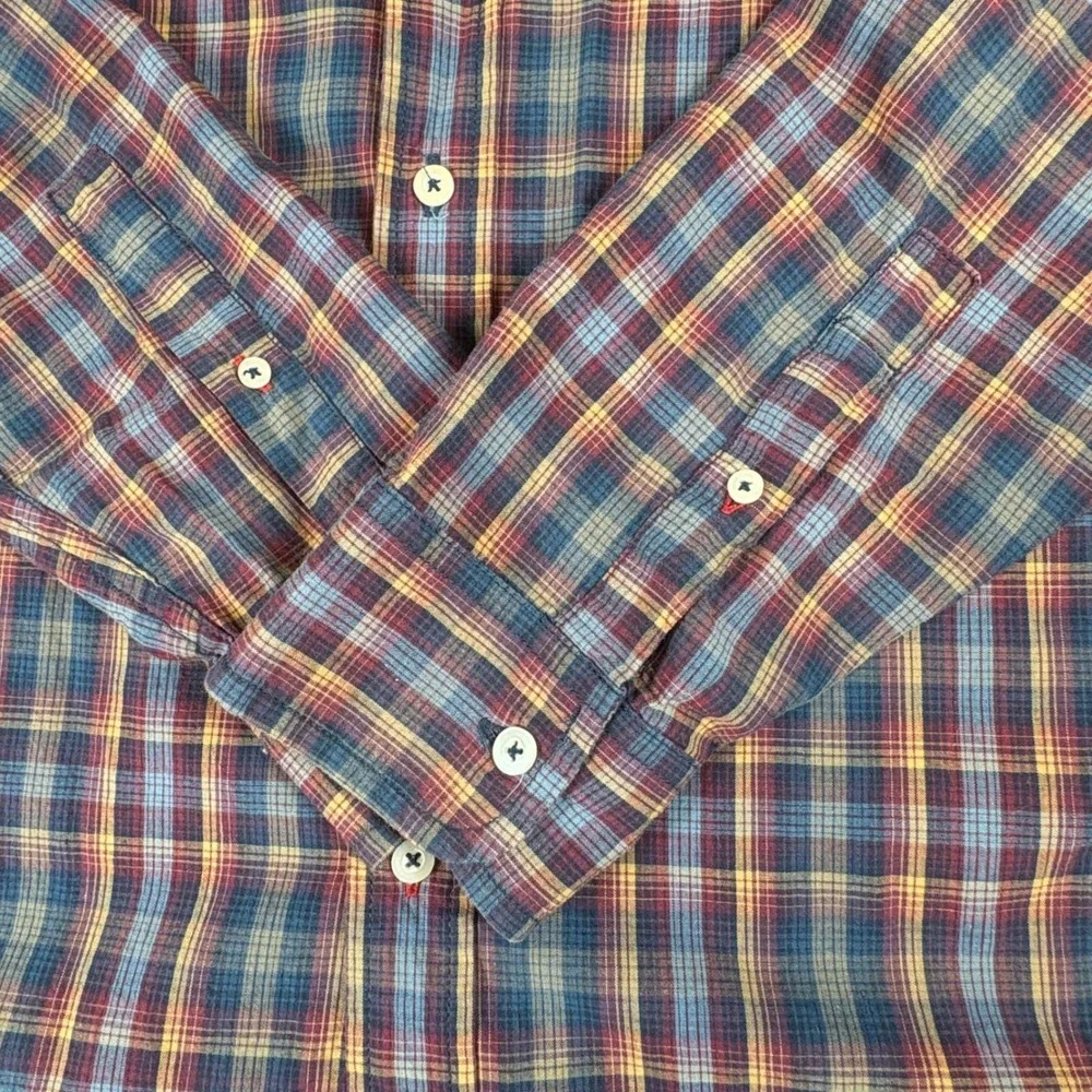 Levis Red Tab Plaid Button Down‎ Shirt Mens Large Blue Brown Cotton